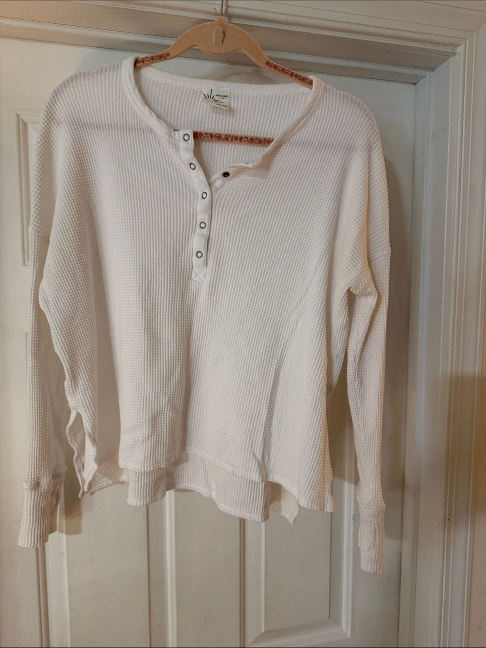 aerie White Waffle Henley Long-Sleeve Top
